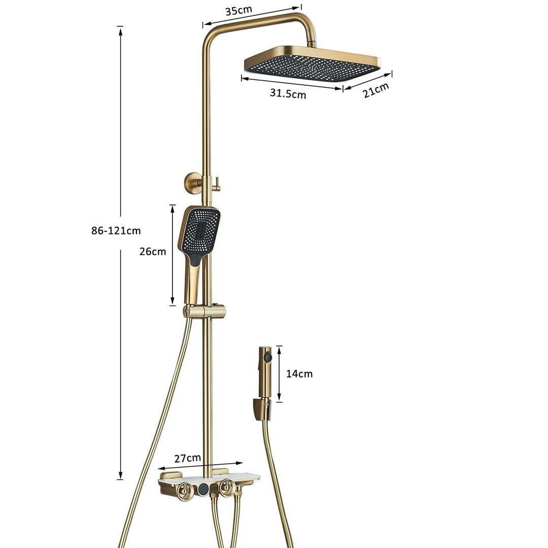 Coloana Dus cu afisaj digital de temperatura, auriu mat, cu efect de ploaie