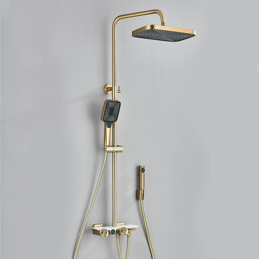 Coloana Dus cu afisaj digital de temperatura, auriu mat, cu efect de ploaie