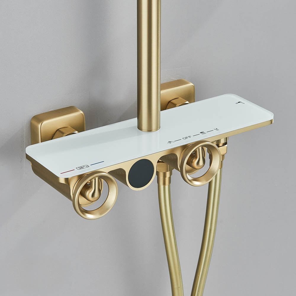 Coloana Dus cu afisaj digital de temperatura, auriu mat, cu efect de ploaie