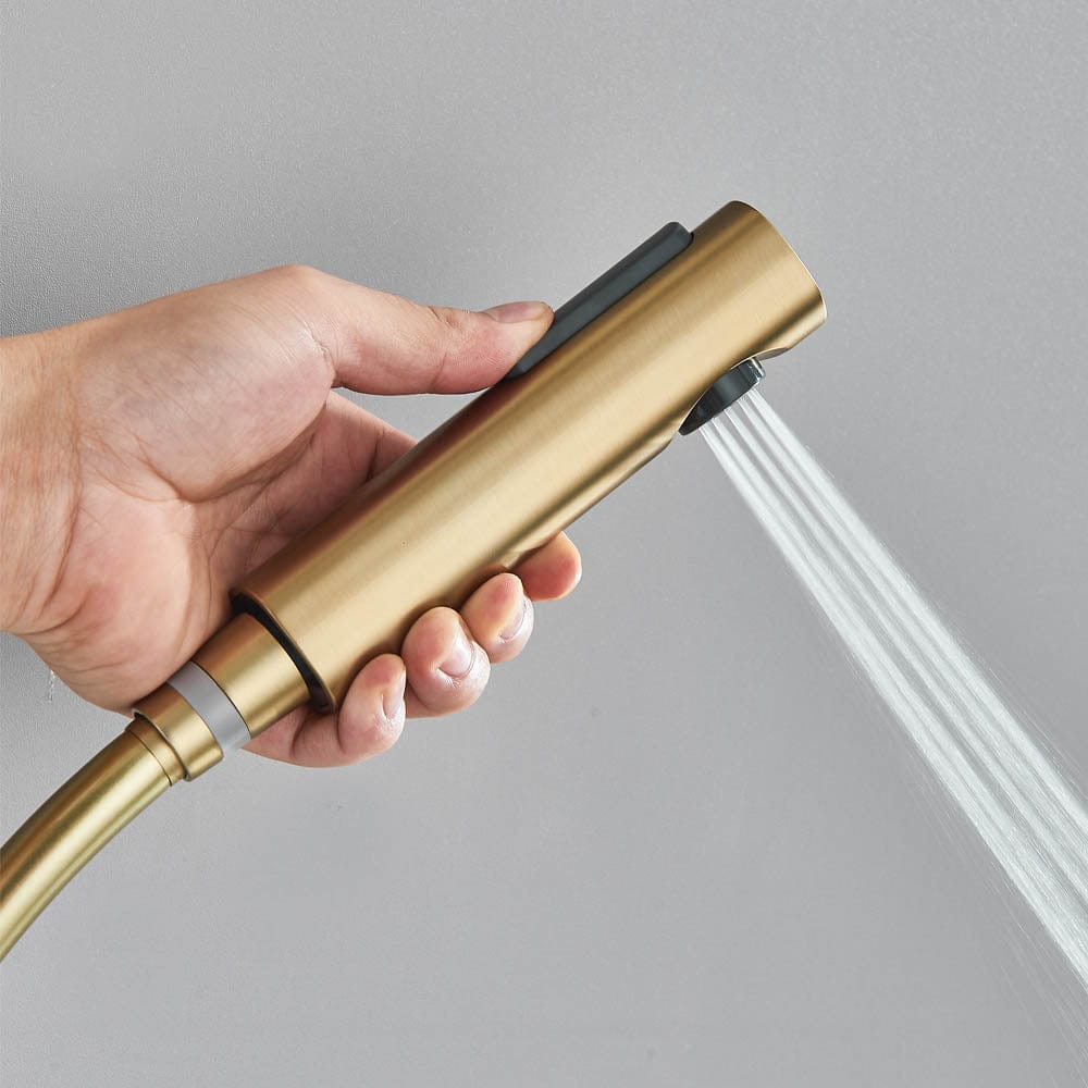 Coloana Dus cu afisaj digital de temperatura, auriu mat, cu efect de ploaie