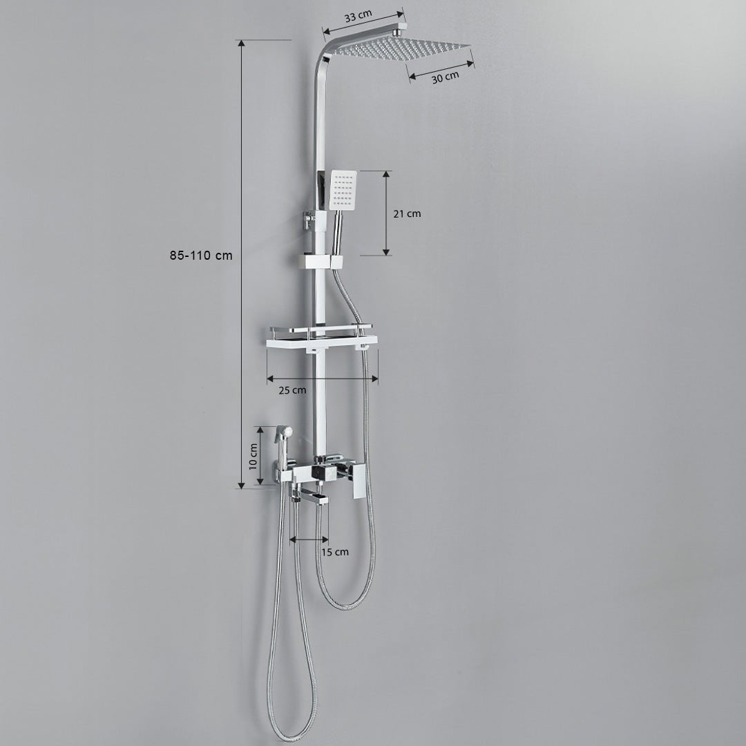 Coloana Dus cu efect de ploaie, 4 functii de curgere, argintiu