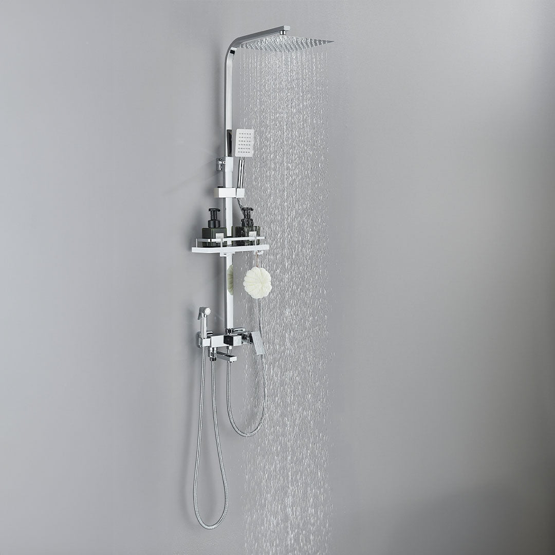 Coloana Dus cu efect de ploaie, 4 functii de curgere, argintiu