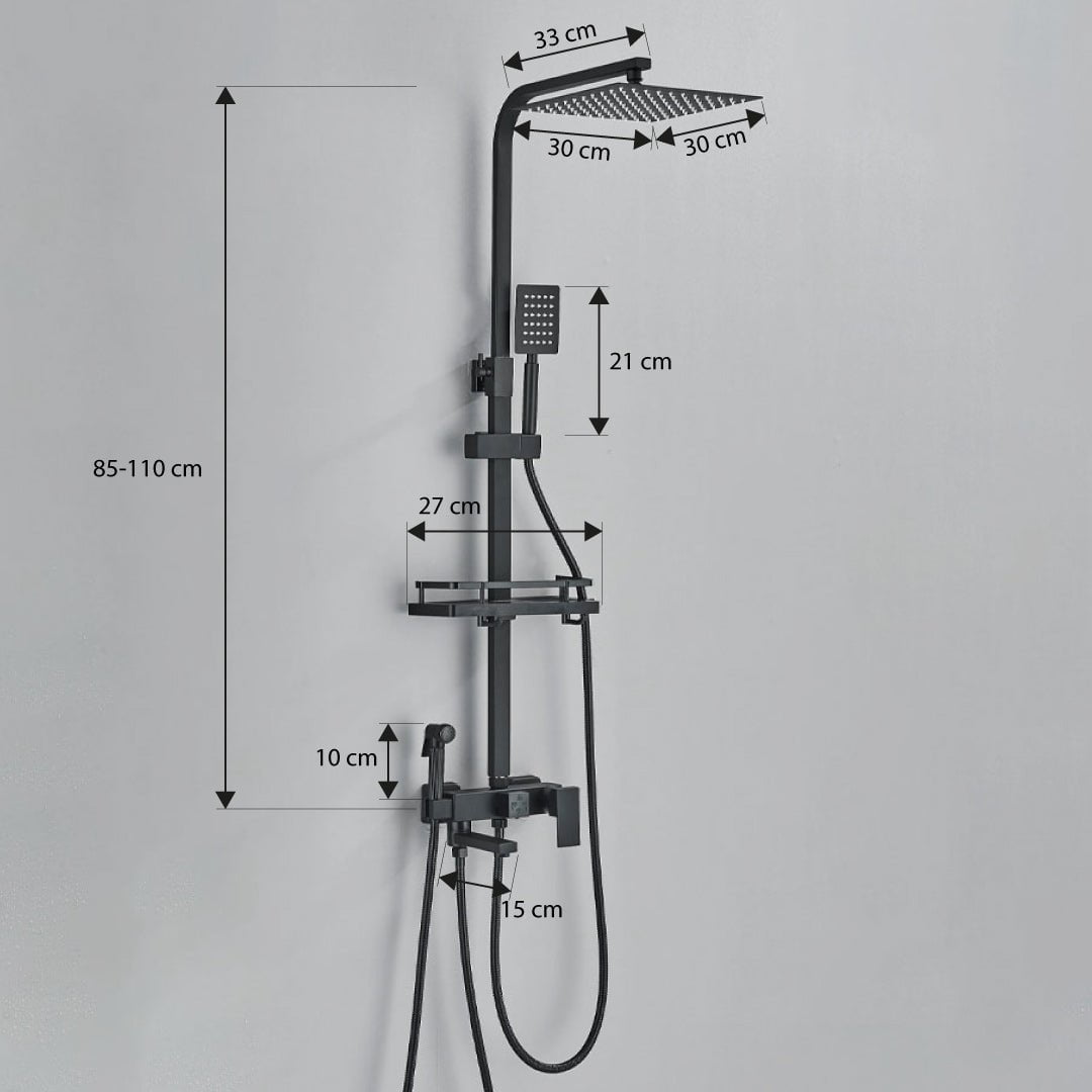 Coloana Dus cu efect de ploaie, 4 functii de curgere, negru mat