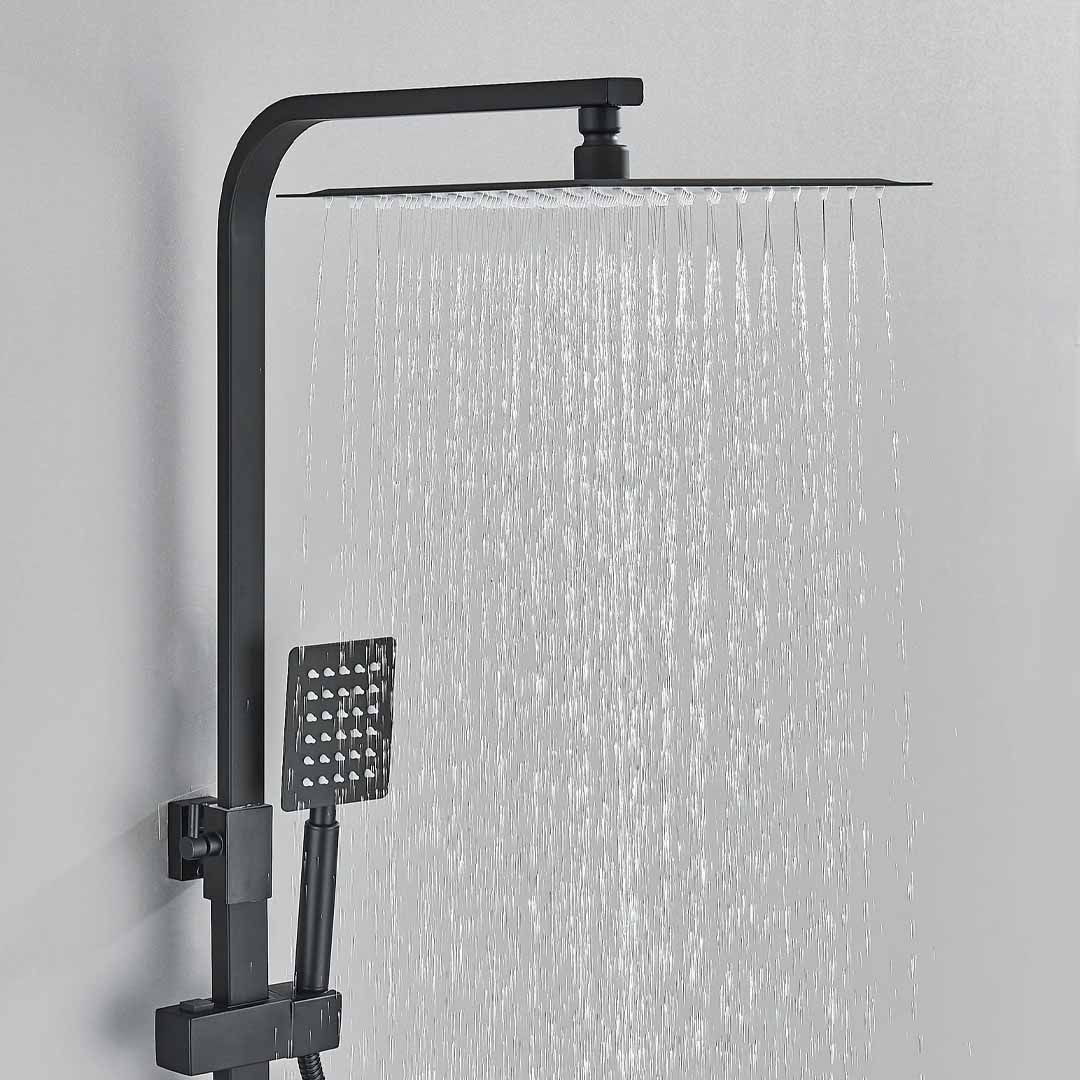 Coloana Dus cu efect de ploaie, 4 functii de curgere, negru mat