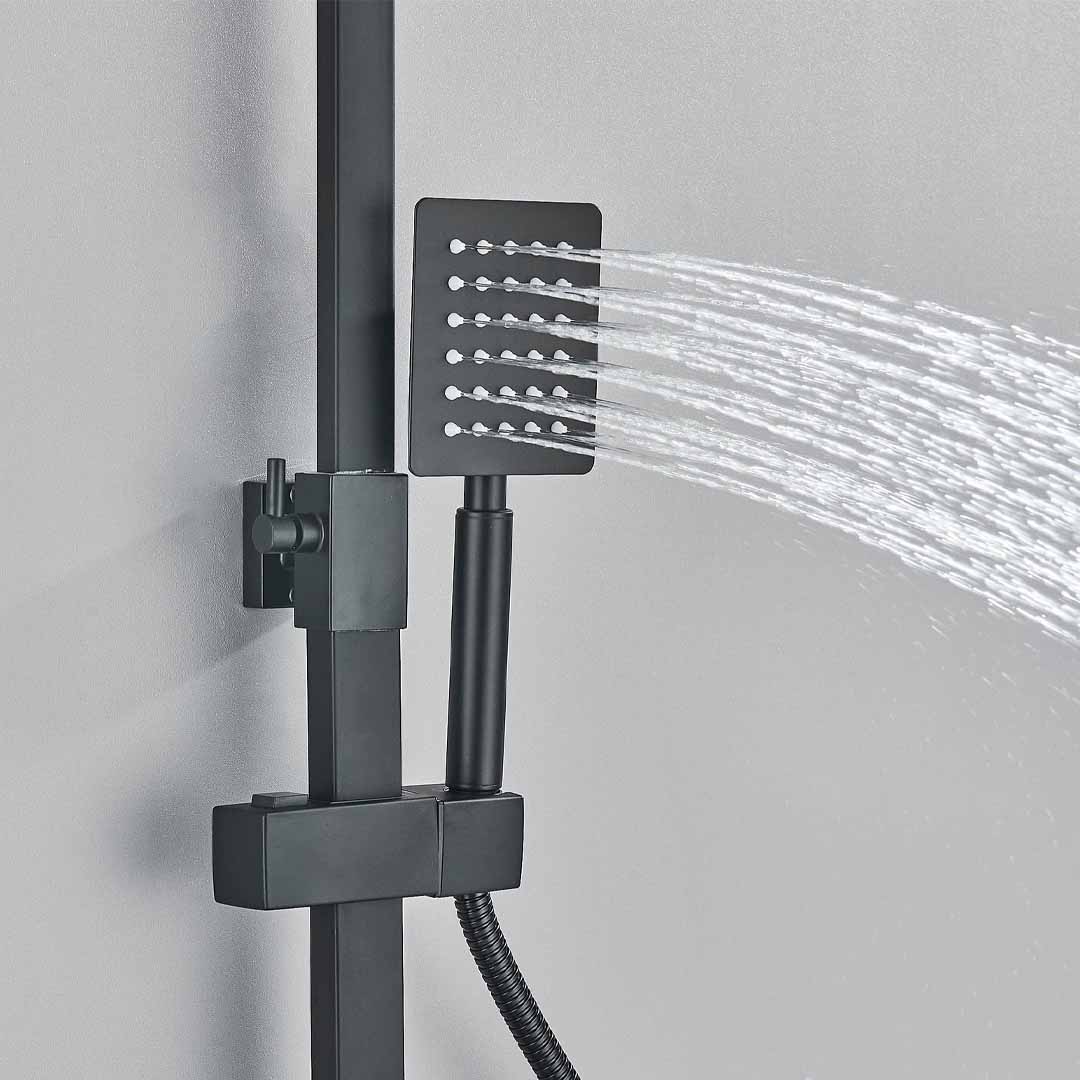 Coloana Dus cu efect de ploaie, 4 functii de curgere, negru mat