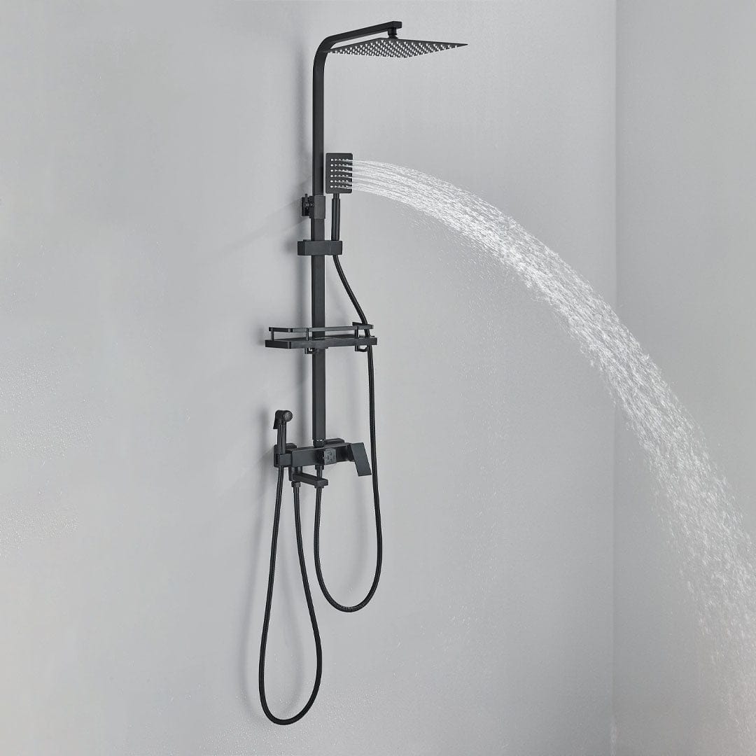 Coloana Dus cu efect de ploaie, 4 functii de curgere, negru mat