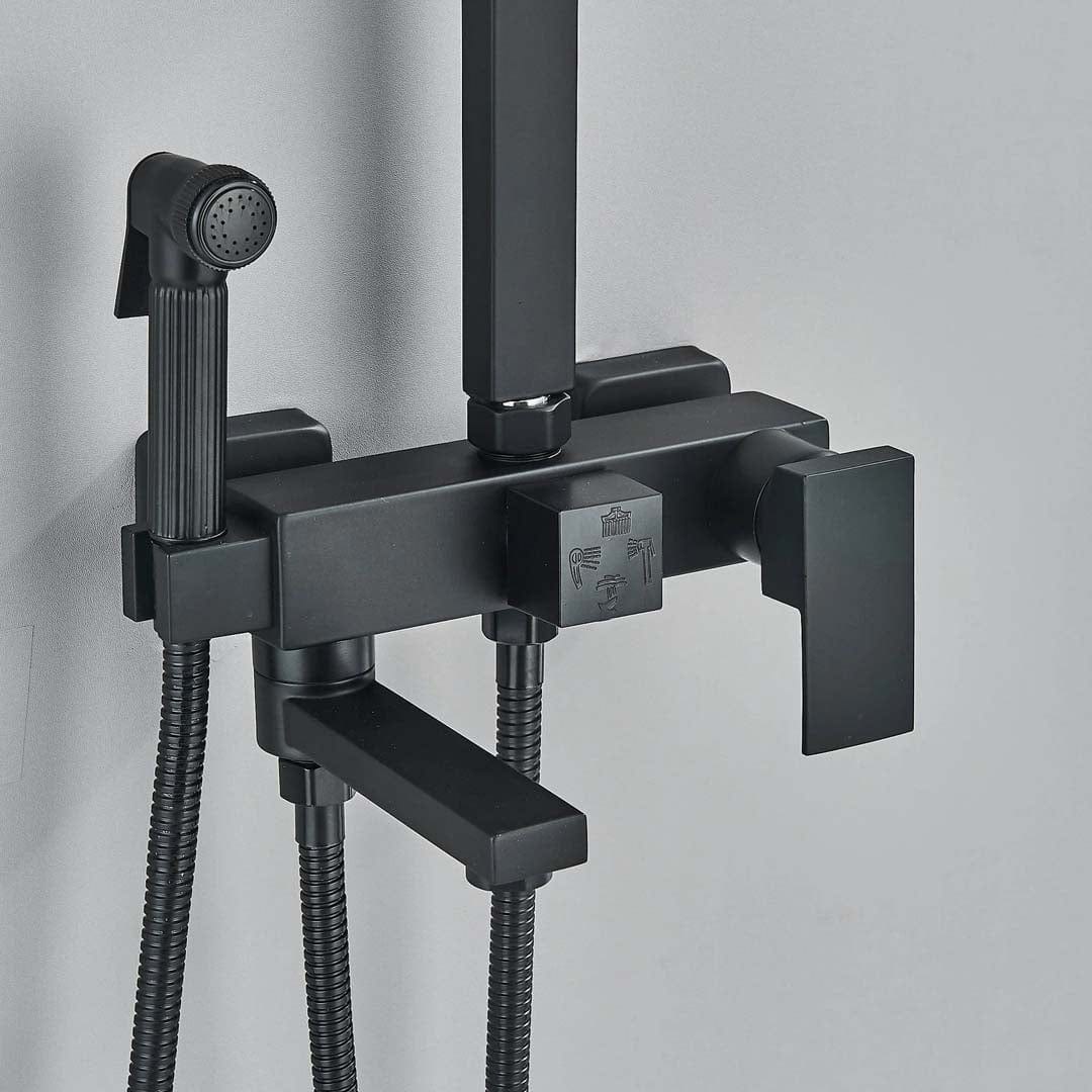 Coloana Dus cu efect de ploaie, 4 functii de curgere, negru mat