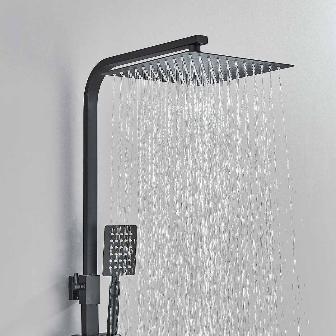 Coloana Dus cu efect de ploaie, 4 functii de curgere, negru mat