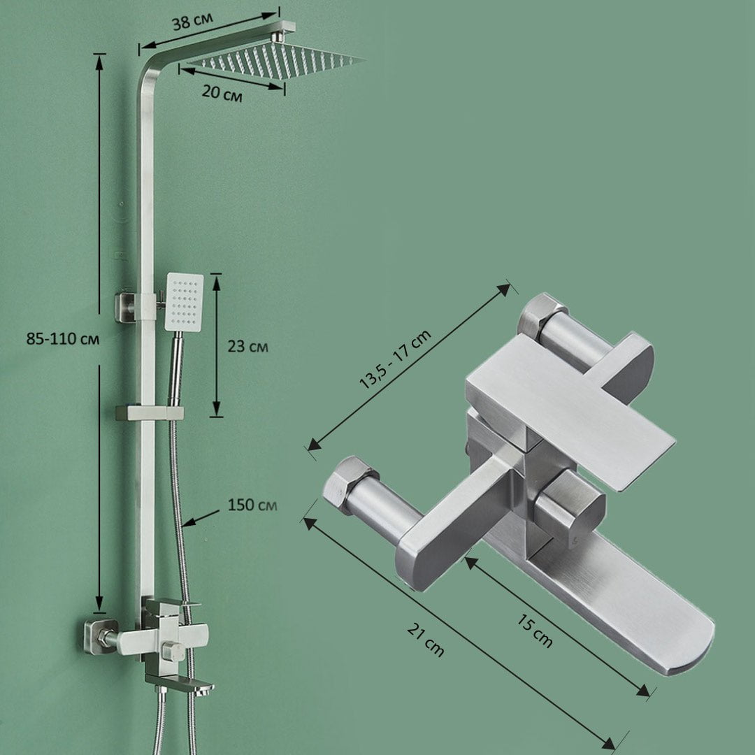 Coloana Dus, cu para patrata si efect de ploaie, argintiu