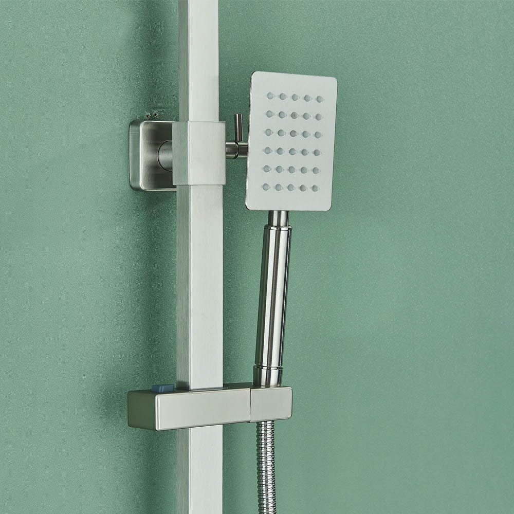 Coloana Dus, cu para patrata si efect de ploaie, argintiu