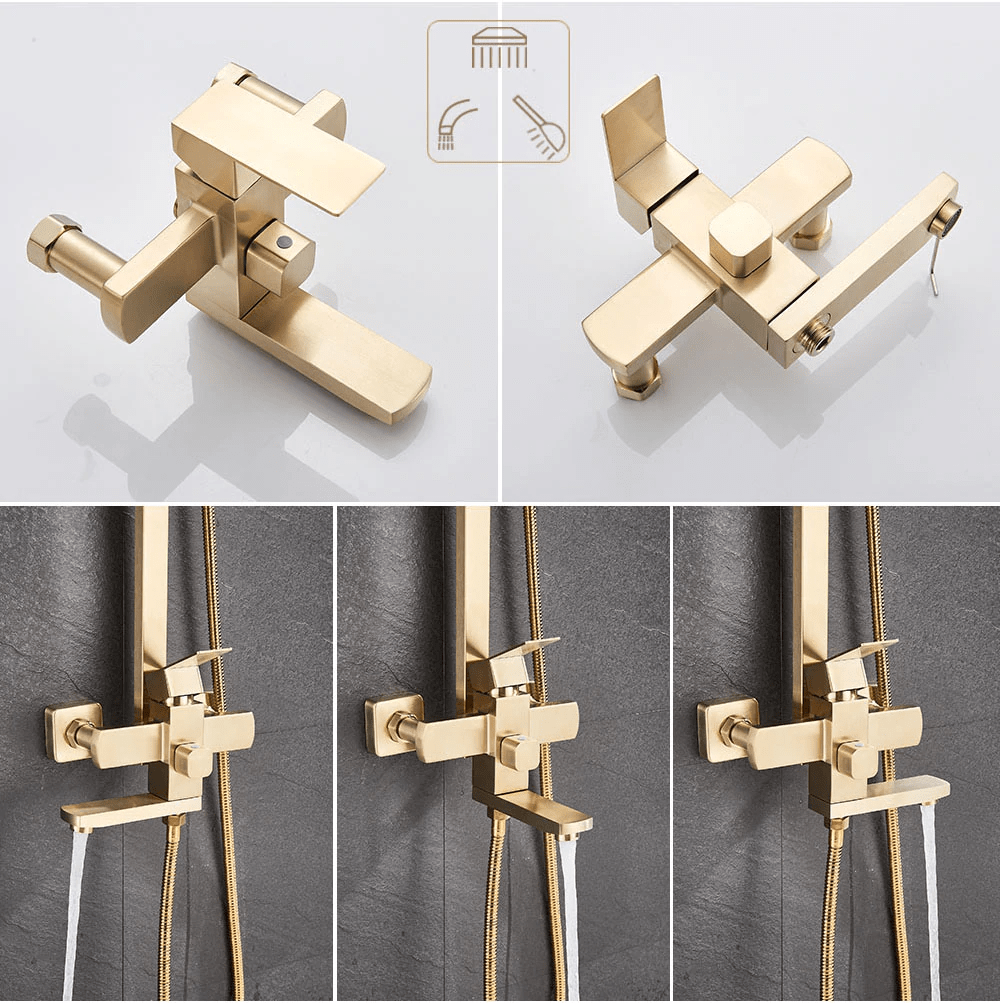 Coloana Dus, cu para patrata si efect de ploaie, auriu nichelat