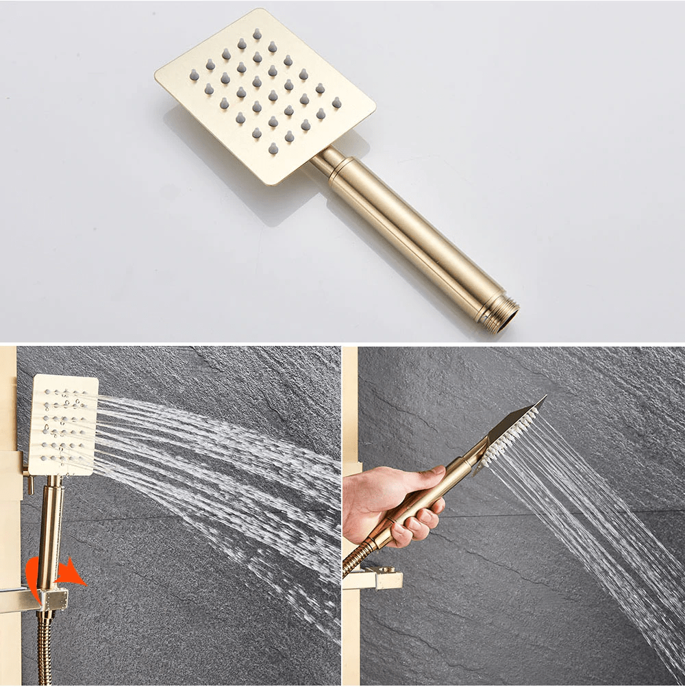 Coloana Dus, cu para patrata si efect de ploaie, auriu nichelat