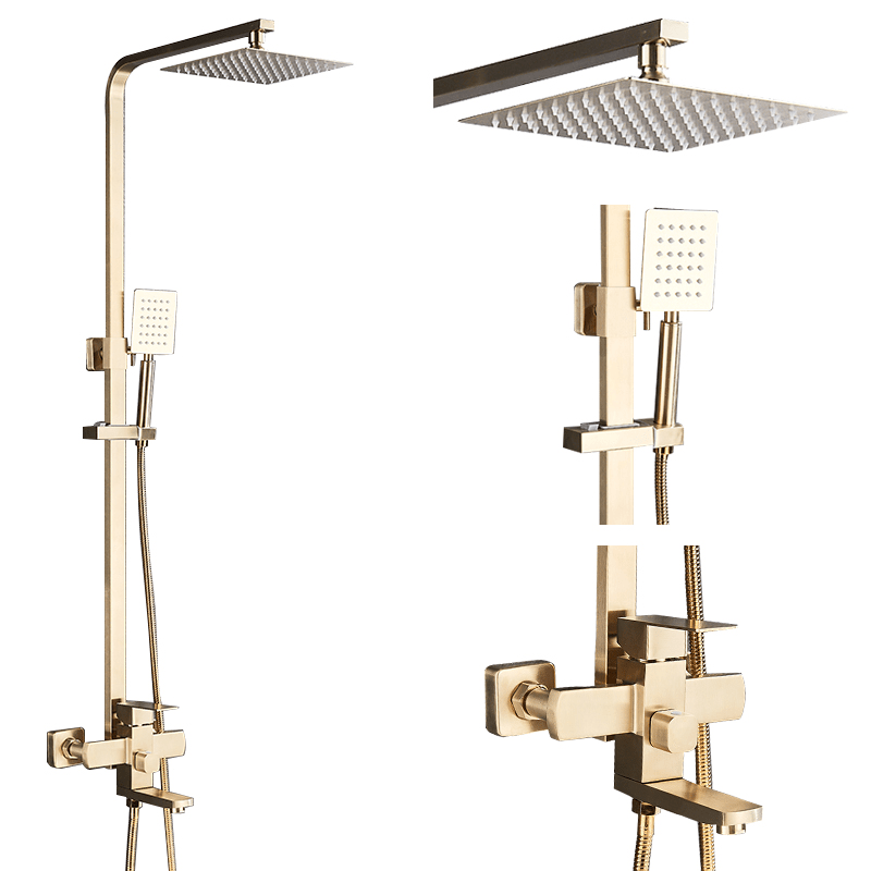 Coloana Dus, cu para patrata si efect de ploaie, auriu nichelat