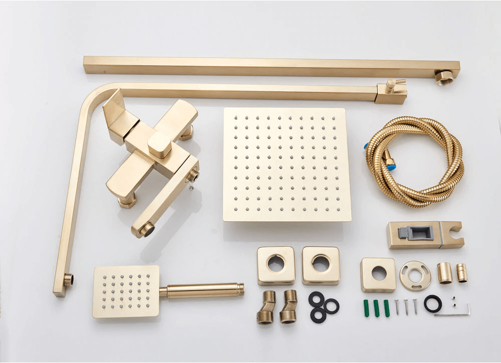 Coloana Dus, cu para patrata si efect de ploaie, auriu nichelat