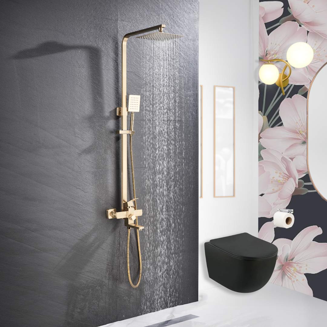 Coloana Dus, cu para patrata si efect de ploaie, auriu nichelat