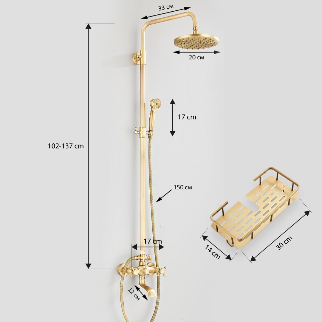 Coloana Dus, cu para rotunda si efect de ploaie, auriu, para ajustabila pe inaltime