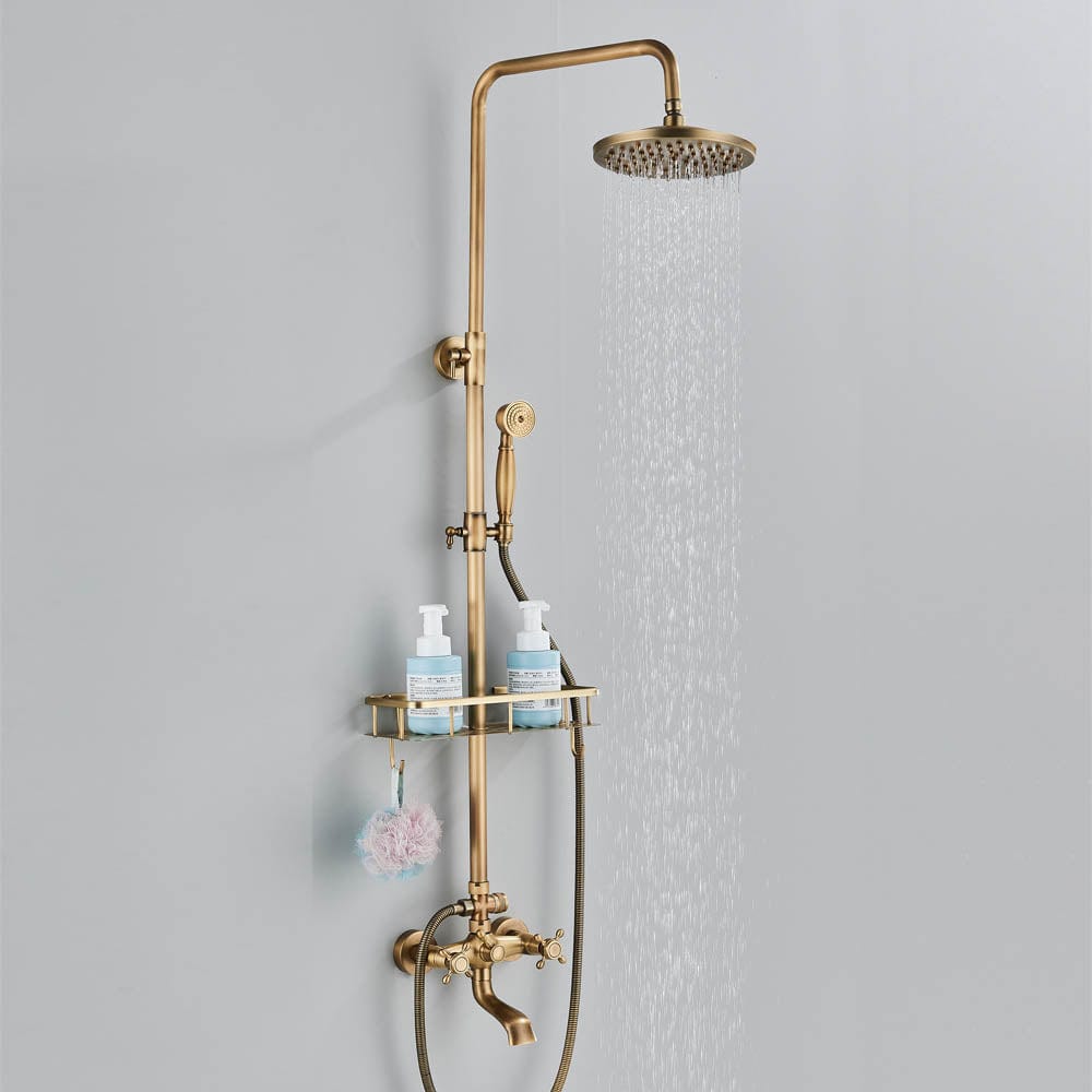 Coloana Dus, cu para rotunda si efect de ploaie, auriu, para ajustabila pe inaltime