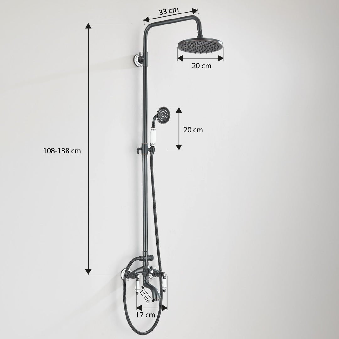 Coloana Dus, cu para rotunda si efect de ploaie, dubla comanda, negru mat