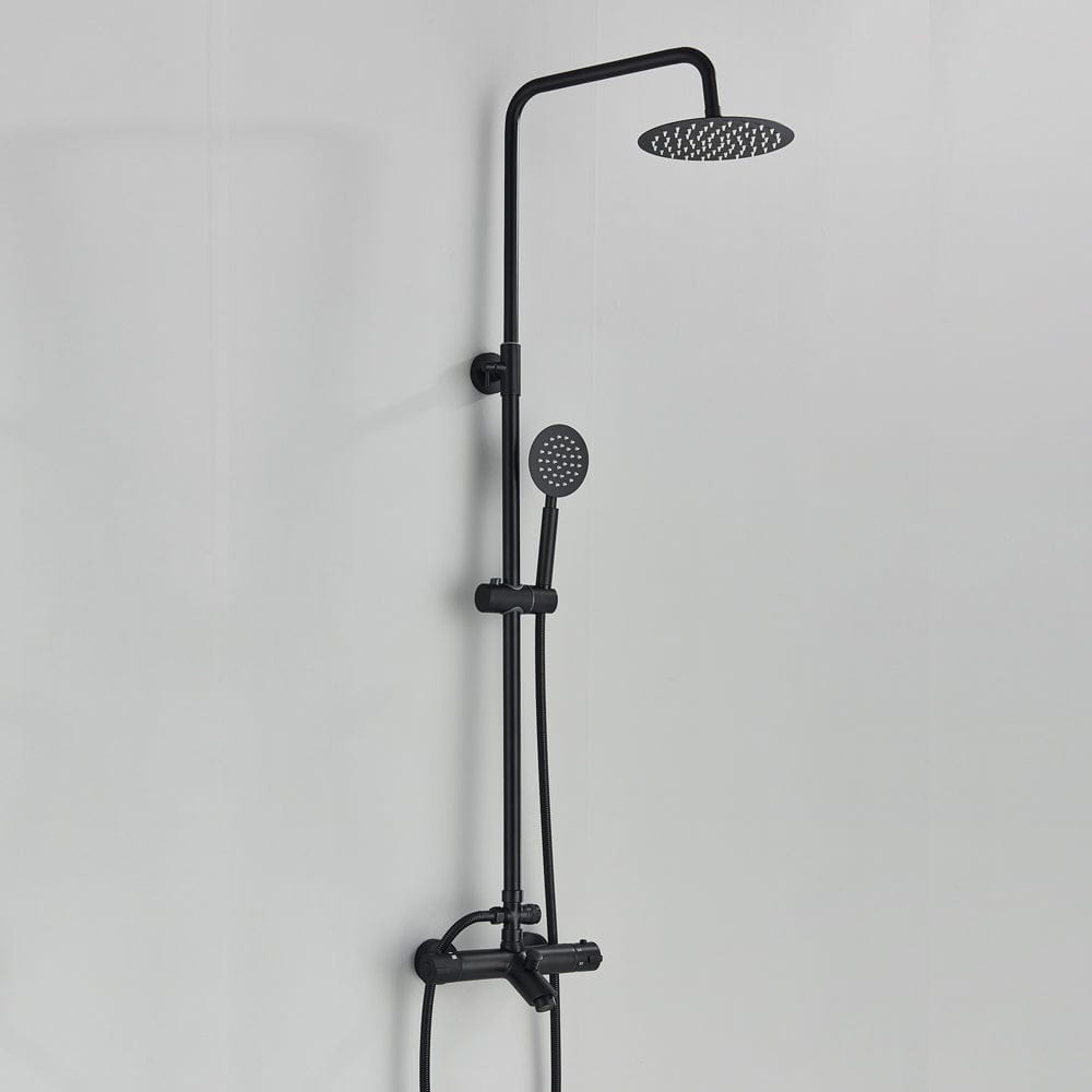 Coloana Dus cu termostat, para rotunda 20 cm si efect de ploaie, negru mat