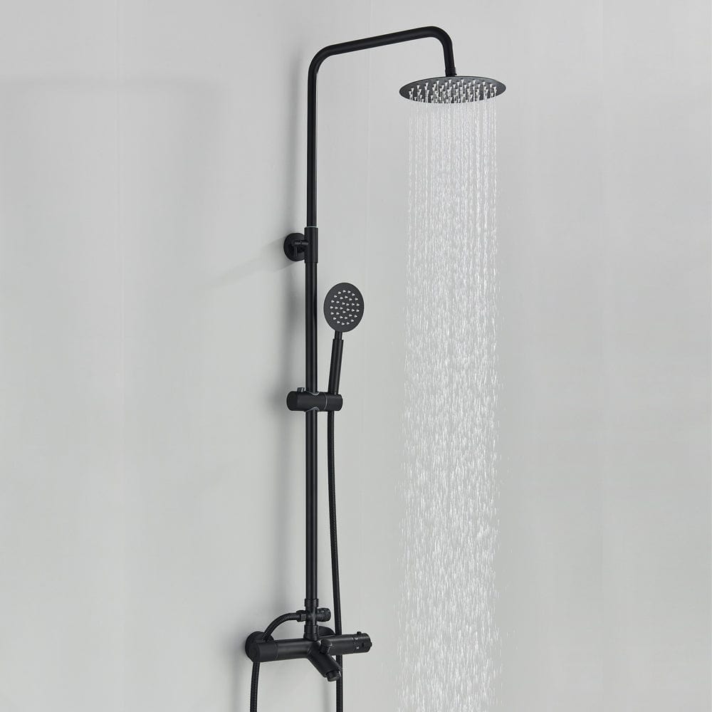 Coloana Dus cu termostat, para rotunda 20 cm si efect de ploaie, negru mat