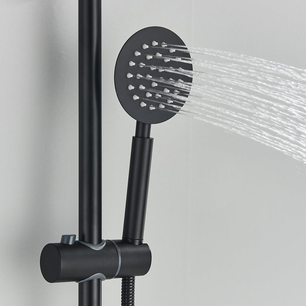 Coloana Dus cu termostat, para rotunda 20 cm si efect de ploaie, negru mat