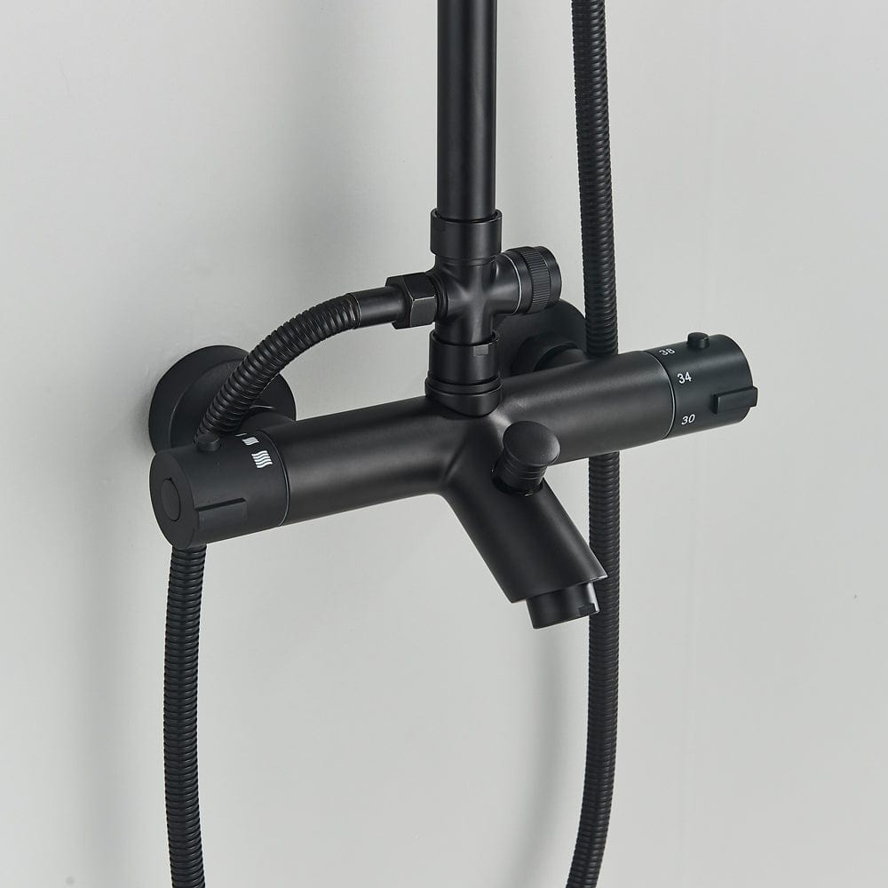 Coloana Dus cu termostat, para rotunda 20 cm si efect de ploaie, negru mat