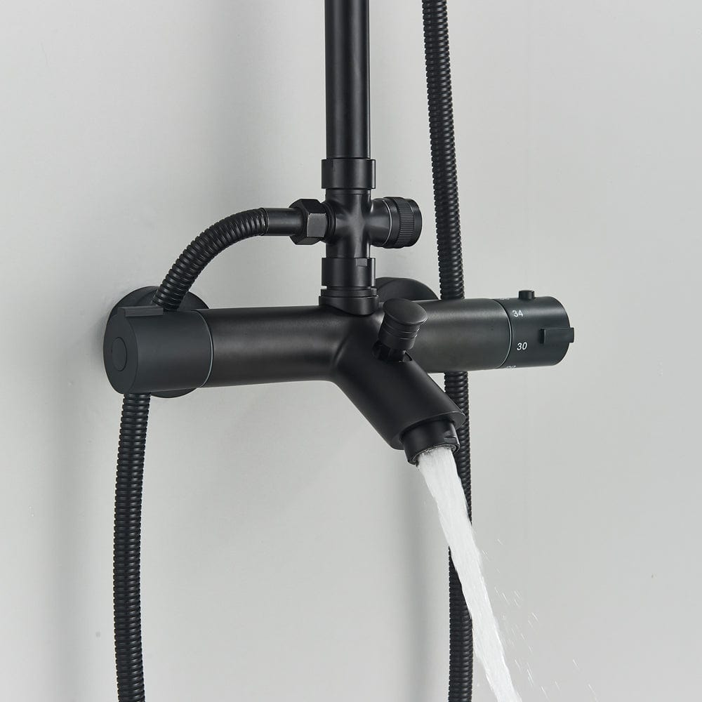 Coloana Dus cu termostat, para rotunda 20 cm si efect de ploaie, negru mat