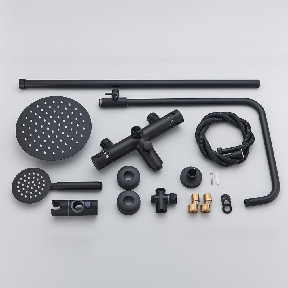 Coloana Dus cu termostat, para rotunda 20 cm si efect de ploaie, negru mat