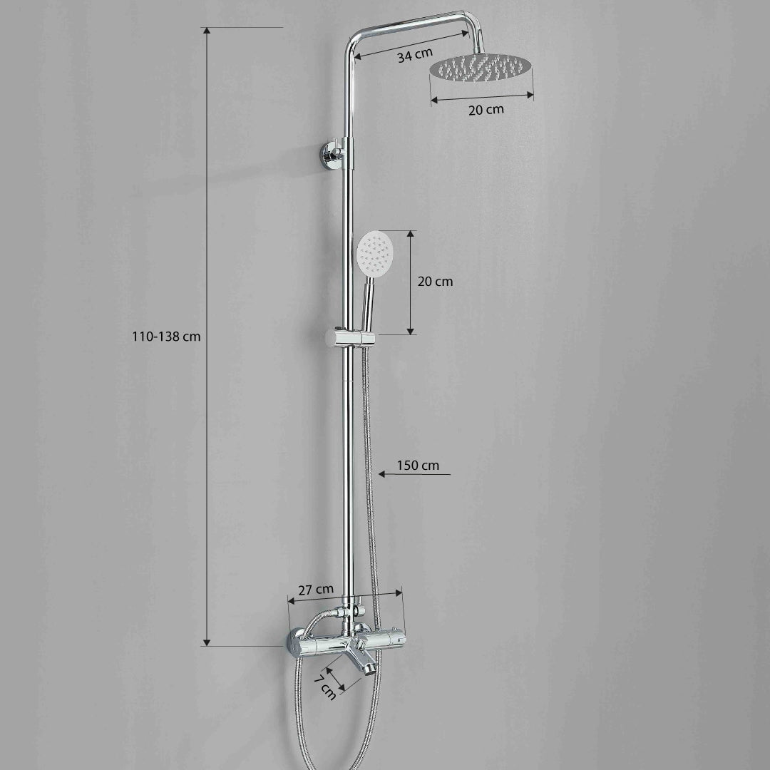 Coloana Dus cu termostat, para rotunda si efect de ploaie, argintiu cromat