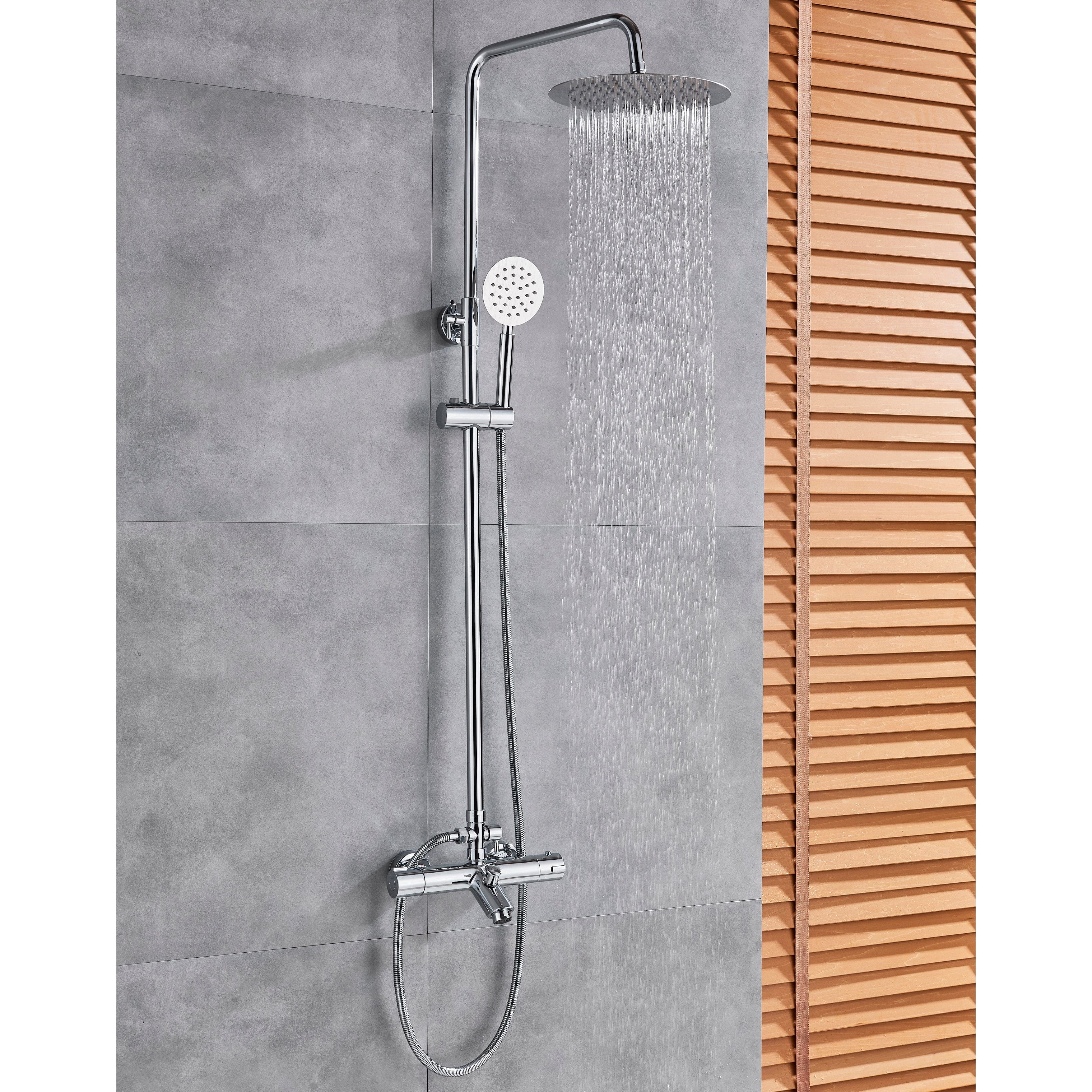 Coloana Dus cu termostat, para rotunda si efect de ploaie, argintiu cromat