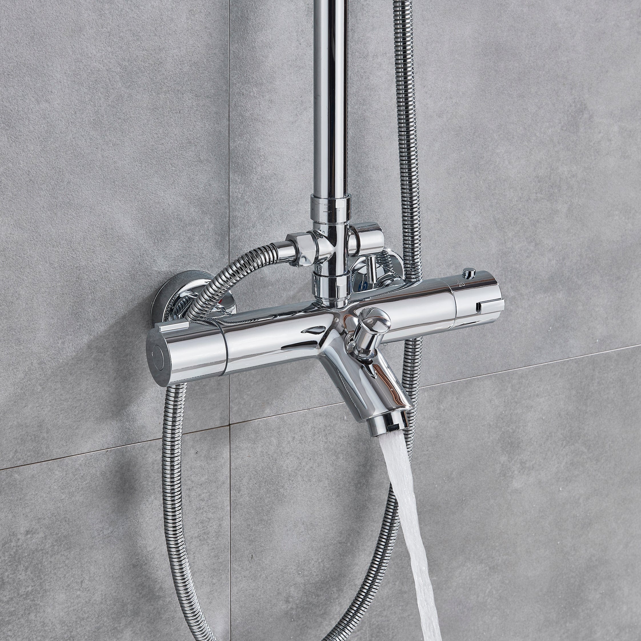 Coloana Dus cu termostat, para rotunda si efect de ploaie, argintiu cromat