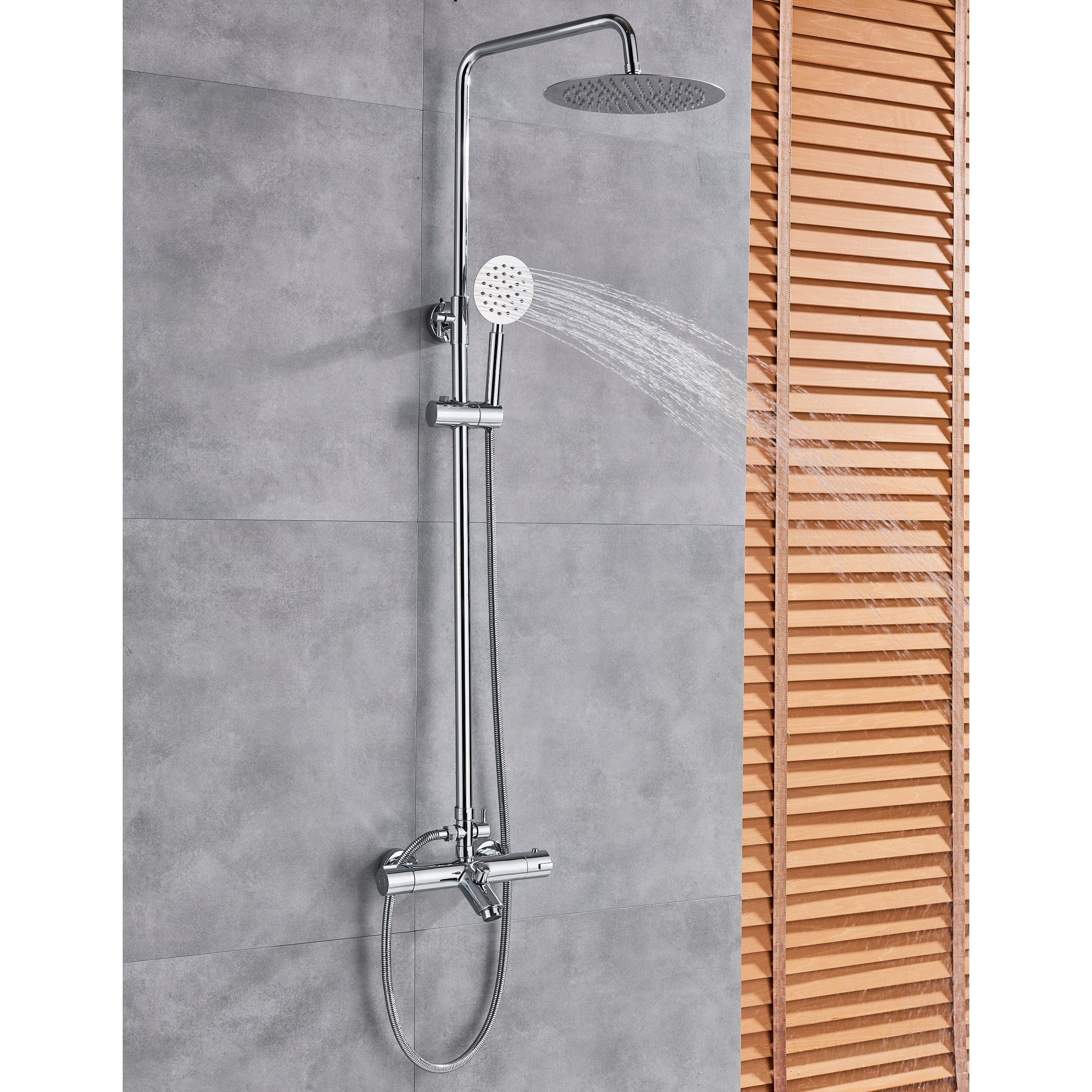 Coloana Dus cu termostat, para rotunda si efect de ploaie, argintiu cromat