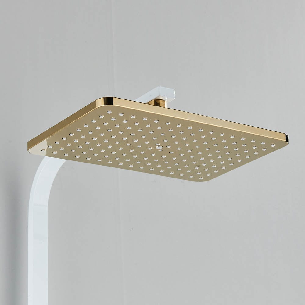 Coloana Dus cu termostat si afisaj de temperatura, alb cu auriu, cu efect de ploaie, 6 functii de curgere