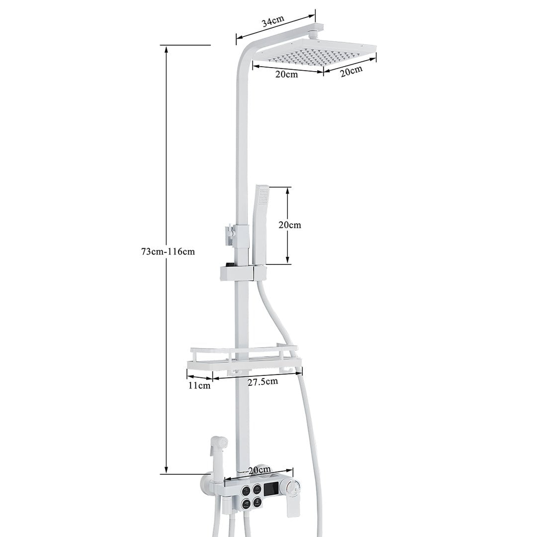 Coloana Dus cu termostat si afisaj de temperatura, alb, cu efect de ploaie, 6 functii de curgere