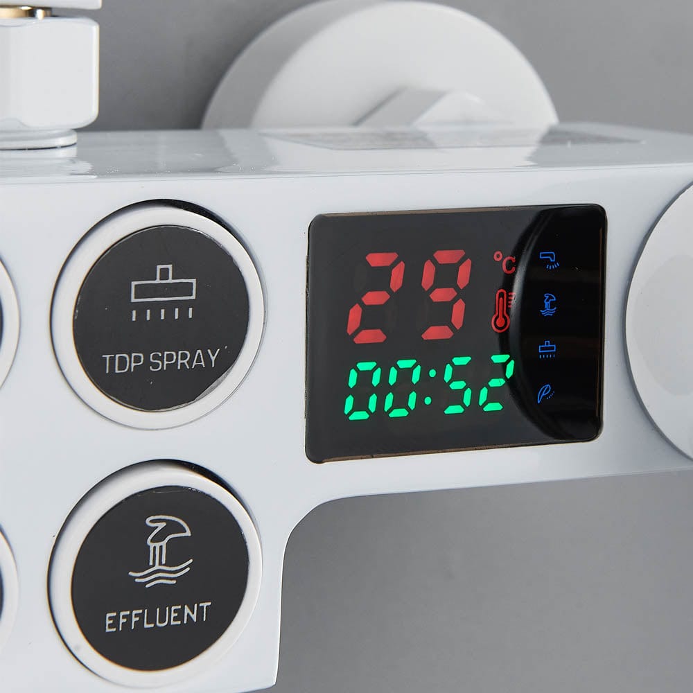Coloana Dus cu termostat si afisaj de temperatura, alb, cu efect de ploaie, 6 functii de curgere