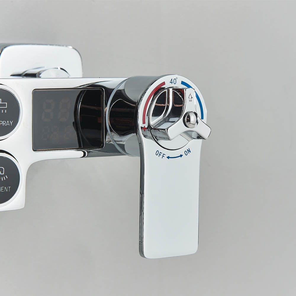 Coloana Dus cu termostat si afisaj de temperatura, argintiu lucios, cu efect de ploaie, 6 functii de curgere