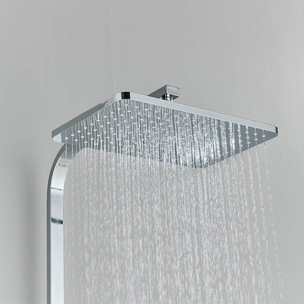 Coloana Dus cu termostat si afisaj de temperatura, argintiu lucios, cu efect de ploaie, 6 functii de curgere