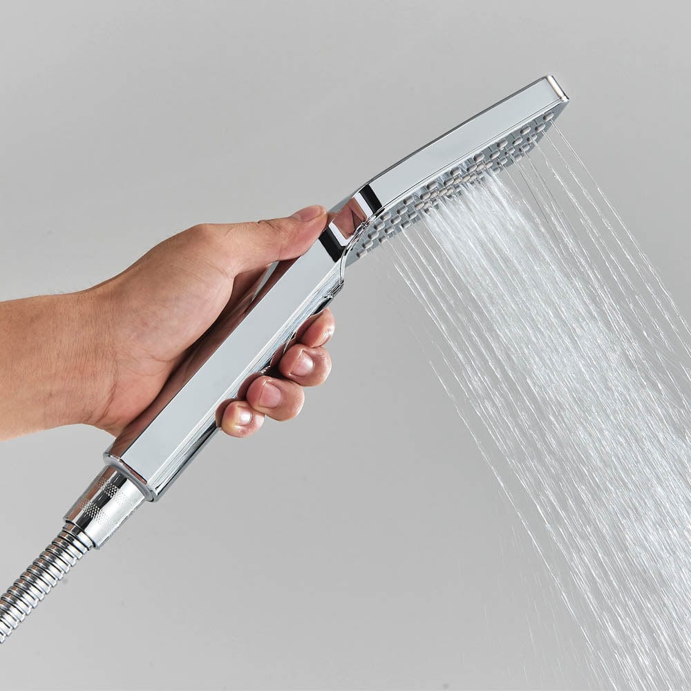 Coloana Dus cu termostat si afisaj de temperatura, argintiu lucios, cu efect de ploaie, 6 functii de curgere