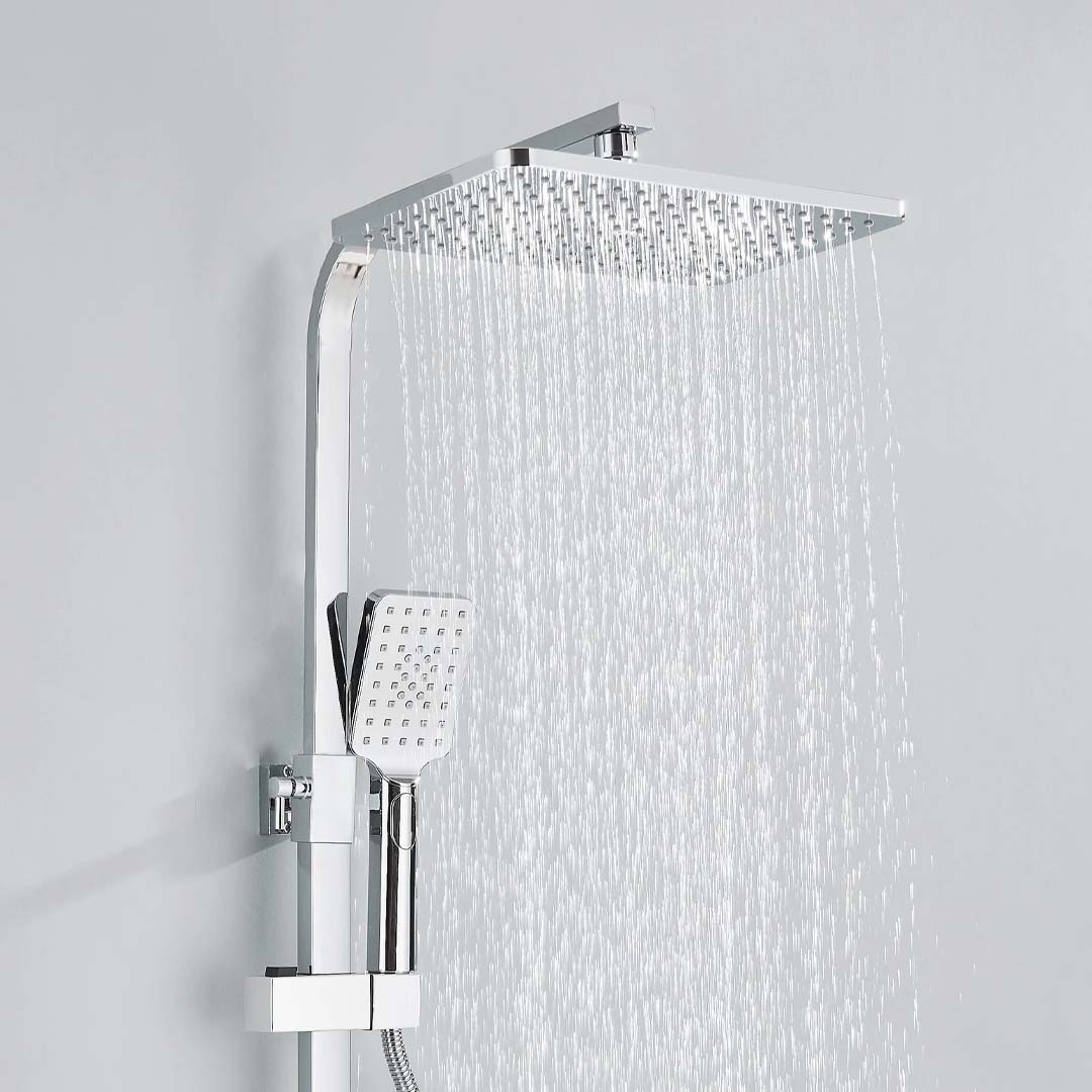 Coloana Dus cu termostat si afisaj de temperatura, cu efect de ploaie, 5 functii de curgere, argintiu
