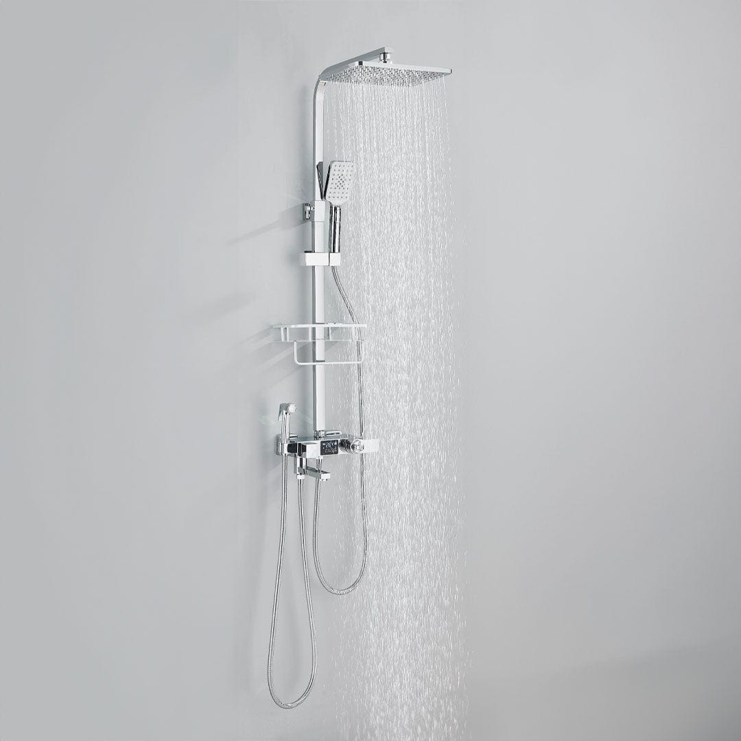 Coloana Dus cu termostat si afisaj de temperatura, cu efect de ploaie, 5 functii de curgere, argintiu