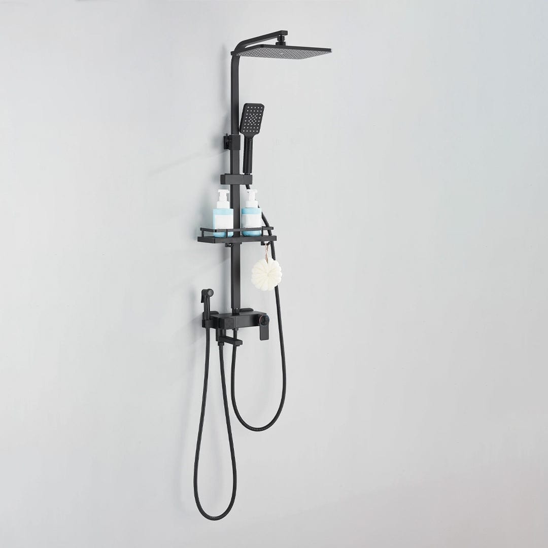 Coloana Dus cu termostat si afisaj de temperatura, cu efect de ploaie, 5 functii de curgere, negru mat