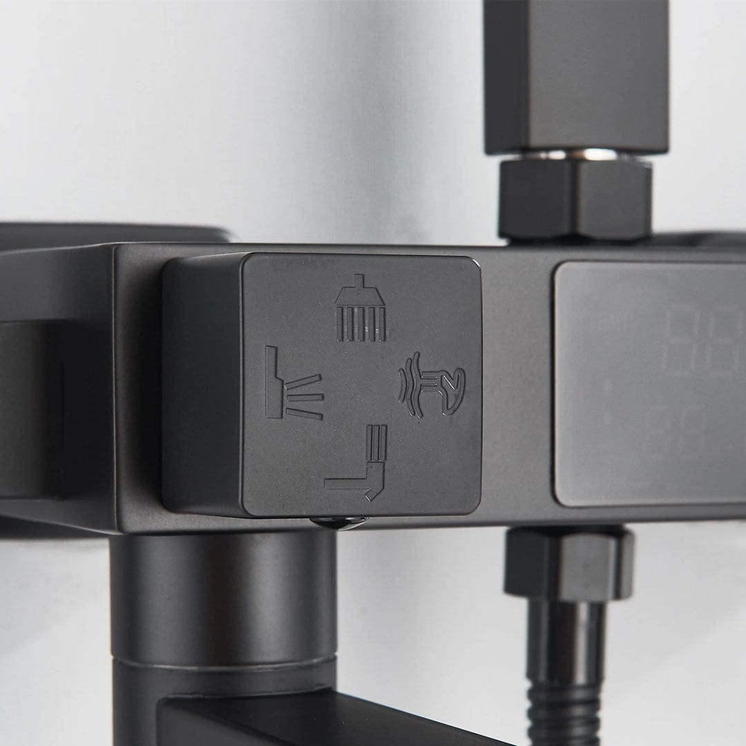 Coloana Dus cu termostat si afisaj de temperatura, cu efect de ploaie, 5 functii de curgere, negru mat