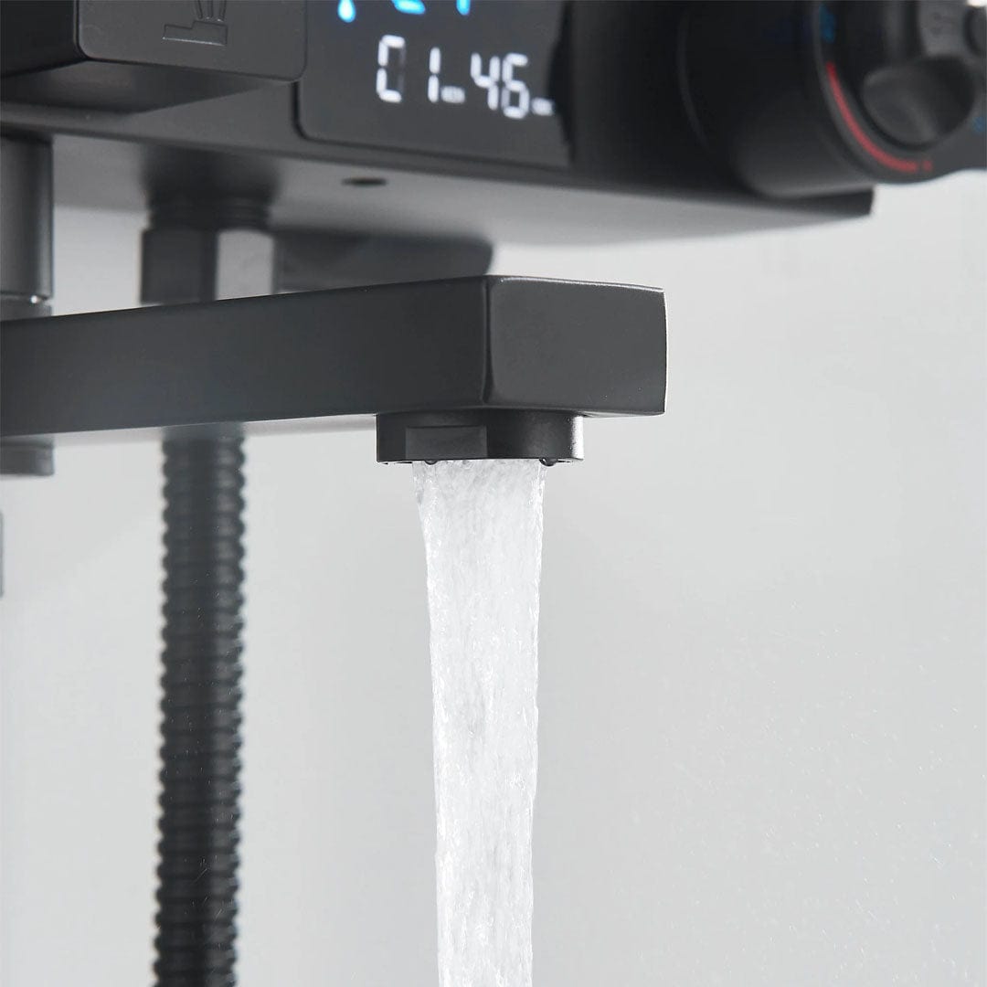 Coloana Dus cu termostat si afisaj de temperatura, cu efect de ploaie, 5 functii de curgere, negru mat