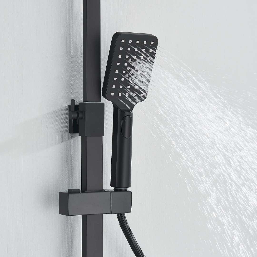 Coloana Dus cu termostat si afisaj de temperatura, cu efect de ploaie, 5 functii de curgere, negru mat