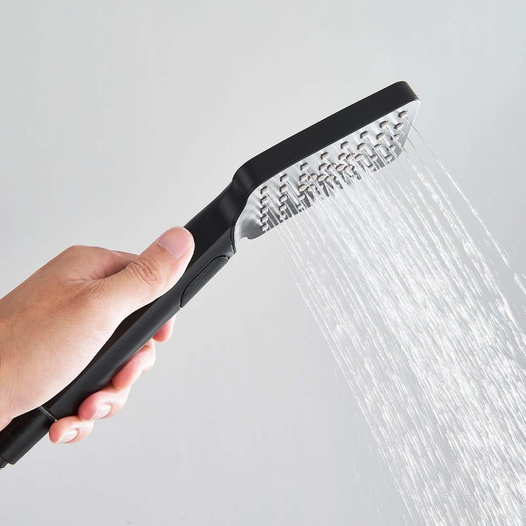 Coloana Dus cu termostat si afisaj de temperatura, cu efect de ploaie, 5 functii de curgere, negru mat