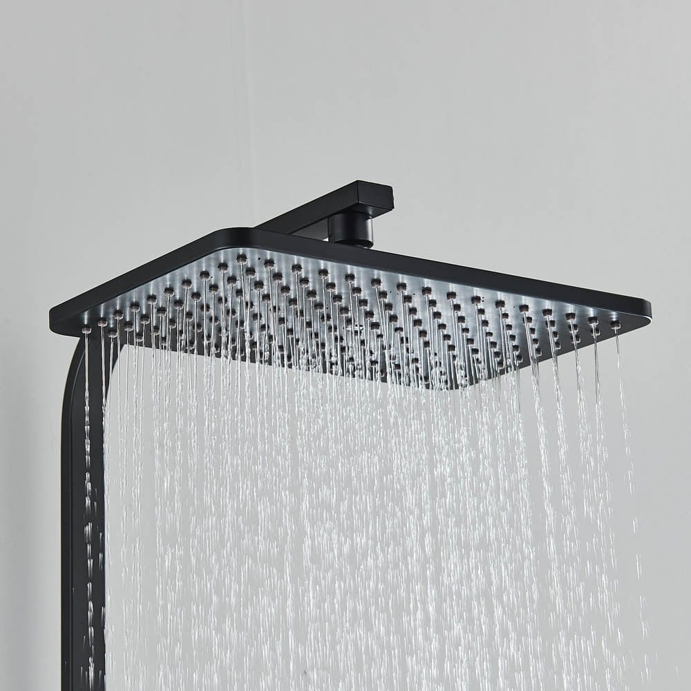 Coloana Dus cu termostat si afisaj de temperatura, negru cu auriu, cu efect de ploaie, 6 functii de curgere