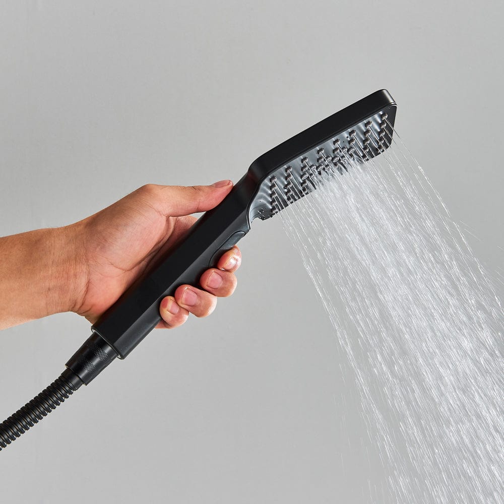 Coloana Dus cu termostat si afisaj de temperatura, negru mat, cu efect de ploaie, 6 functii de curgere