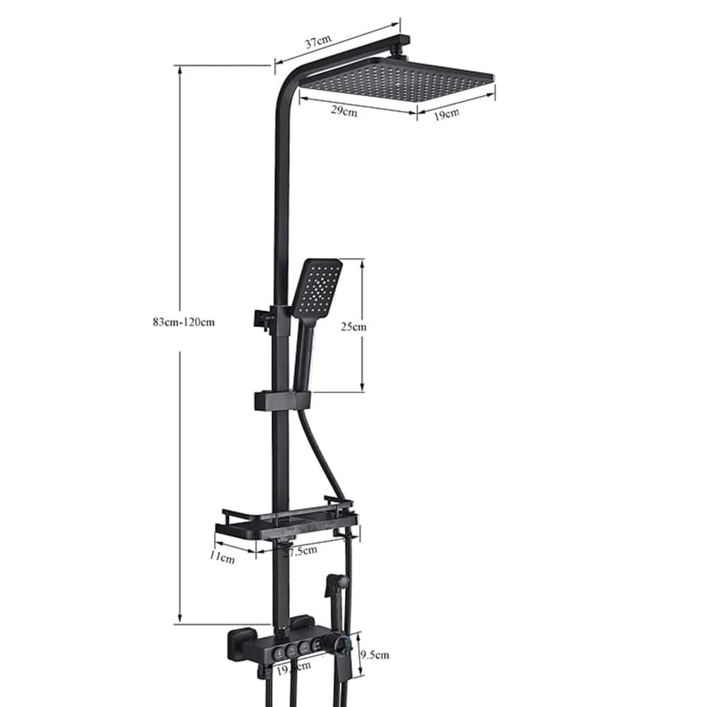 Coloana Dus cu termostat si afisaj de temperatura, negru mat, cu efect de ploaie, 6 functii de curgere