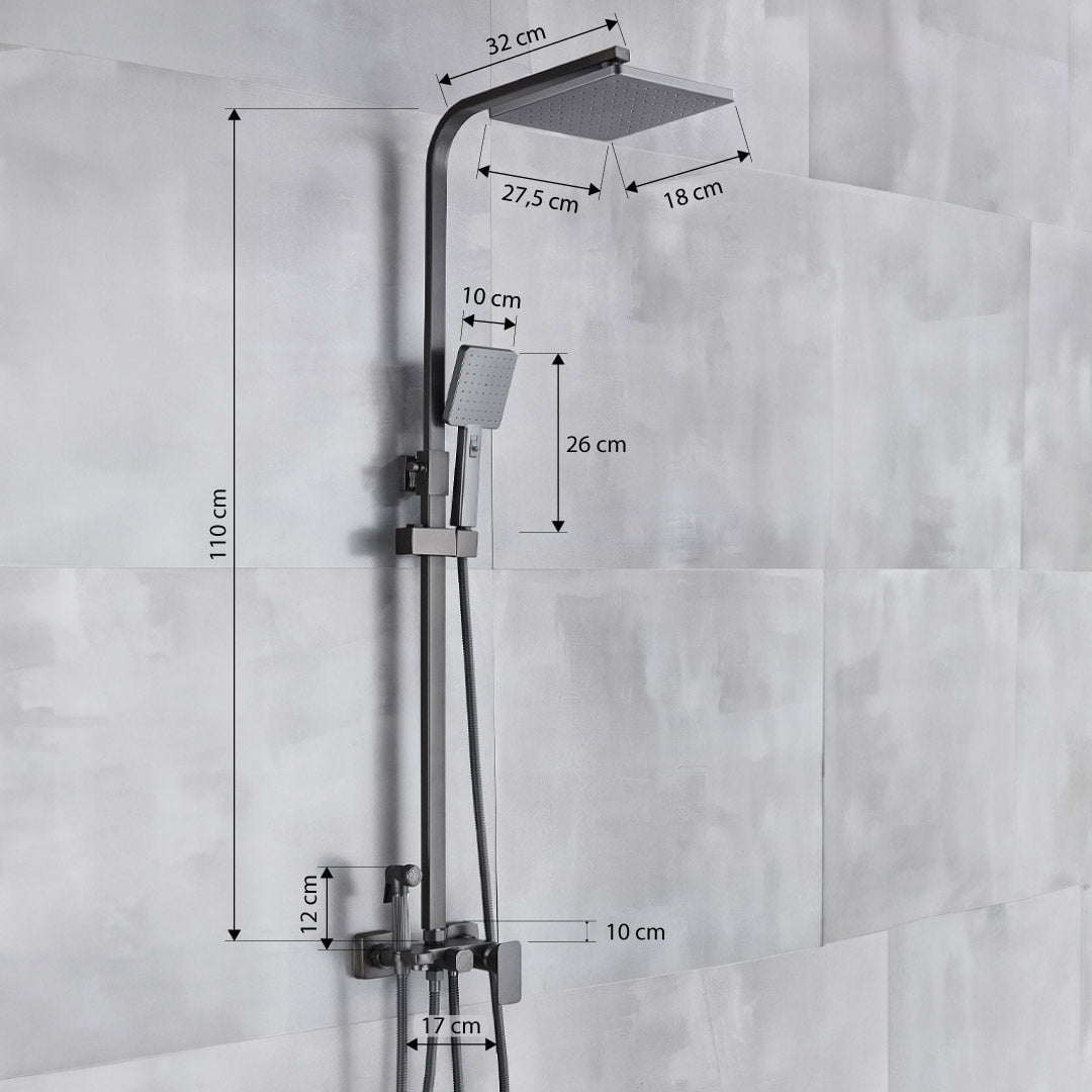 Coloana Dus, gri antracit, cu efect de ploaie, para dus 20 cm, 5 functii de curgere