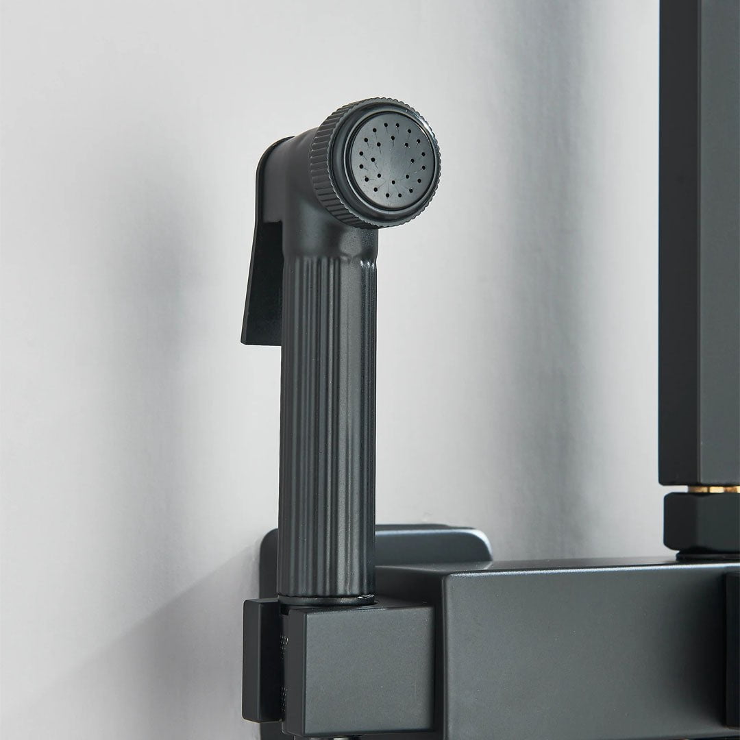 Coloana Dus, negru mat, cu efect de ploaie, para dus 25 cm, 4 functii de curgere
